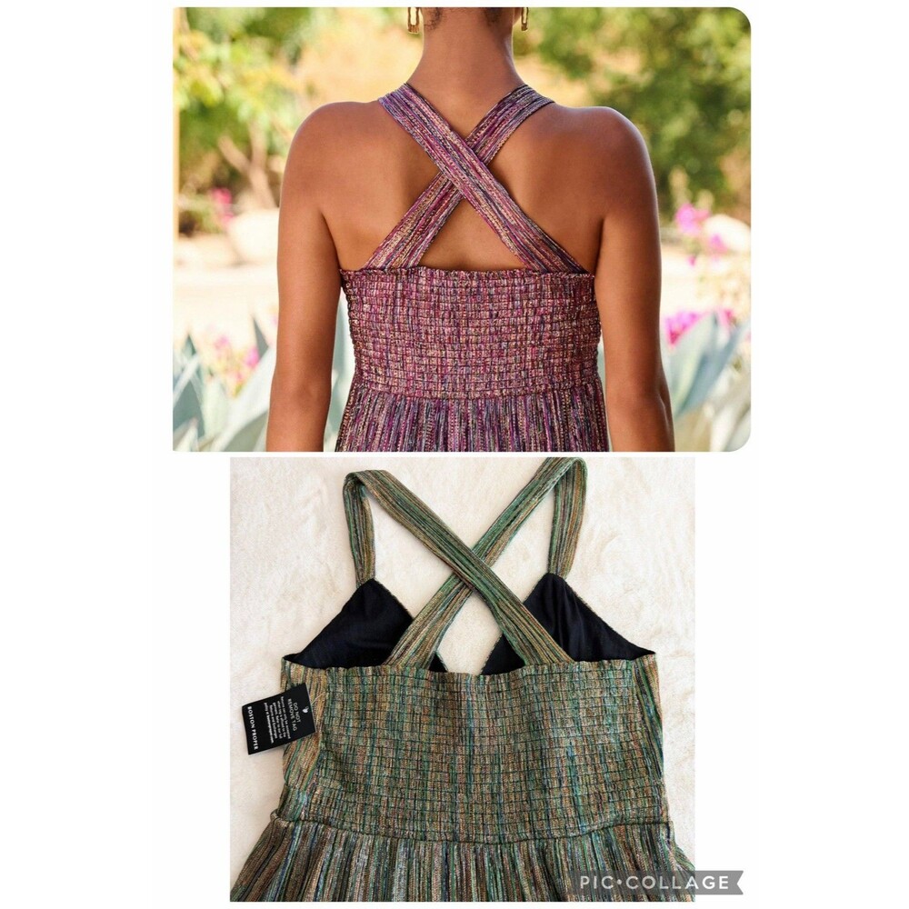 Boston Proper Metallic Green Gold Maxi Dress V-Neck NWT Women’s L - Picture 7 of 14